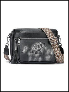 Vegan Leather Embossed Crossbody Bag Medium Purse Adjustable Strap